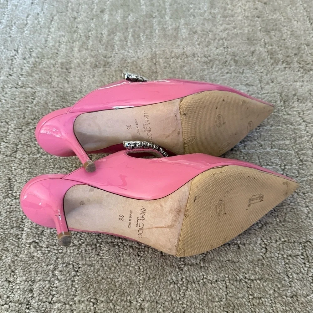 JIMMY CHOO Bing 65mm Patent Crystal Embellished Mules Candy Pink Sz 38 EU - Picture 8 of 12